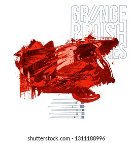 Red brush stroke and texture. Grunge vector abstract hand - painted element. Underline and border design.