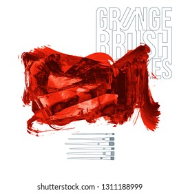 Red brush stroke and texture. Grunge vector abstract hand - painted element. Underline and border design.