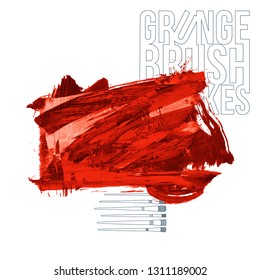 Red brush stroke and texture. Grunge vector abstract hand - painted element. Underline and border design.