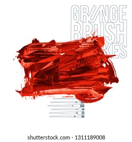 Red brush stroke and texture. Grunge vector abstract hand - painted element. Underline and border design.