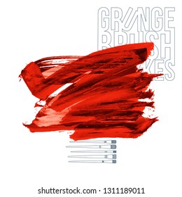 Red brush stroke and texture. Grunge vector abstract hand - painted element. Underline and border design.