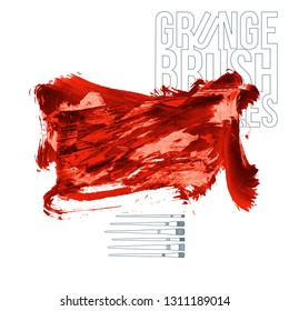 Red brush stroke and texture. Grunge vector abstract hand - painted element. Underline and border design.