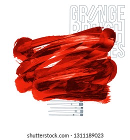 Red brush stroke and texture. Grunge vector abstract hand - painted element. Underline and border design.