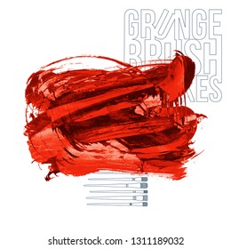 Red brush stroke and texture. Grunge vector abstract hand - painted element. Underline and border design.
