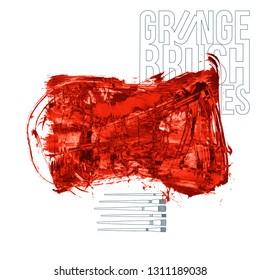 Red brush stroke and texture. Grunge vector abstract hand - painted element. Underline and border design.