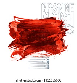 Red brush stroke and texture. Grunge vector abstract hand - painted element. Underline and border design.