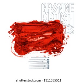 Red brush stroke and texture. Grunge vector abstract hand - painted element. Underline and border design.
