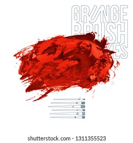 Red brush stroke and texture. Grunge vector abstract hand - painted element. Underline and border design.