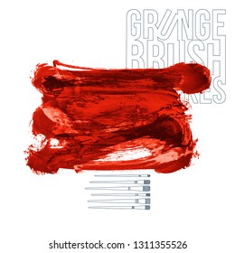 Red brush stroke and texture. Grunge vector abstract hand - painted element. Underline and border design.