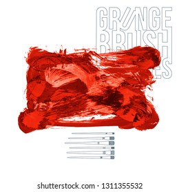Red brush stroke and texture. Grunge vector abstract hand - painted element. Underline and border design.
