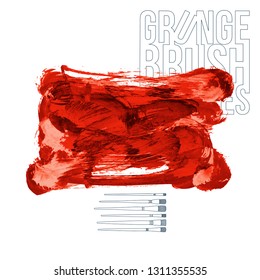 Red brush stroke and texture. Grunge vector abstract hand - painted element. Underline and border design.