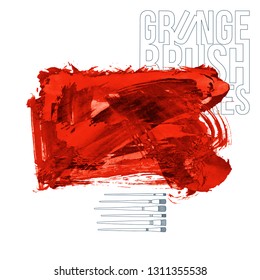 Red brush stroke and texture. Grunge vector abstract hand - painted element. Underline and border design.
