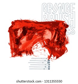 Red brush stroke and texture. Grunge vector abstract hand - painted element. Underline and border design.