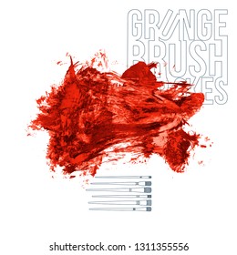 Red brush stroke and texture. Grunge vector abstract hand - painted element. Underline and border design.