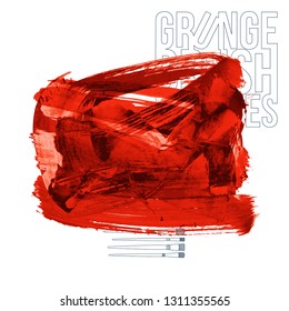 Red brush stroke and texture. Grunge vector abstract hand - painted element. Underline and border design.