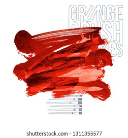 Red brush stroke and texture. Grunge vector abstract hand - painted element. Underline and border design.