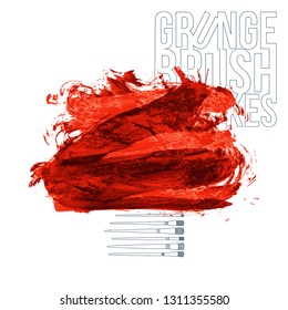 Red brush stroke and texture. Grunge vector abstract hand - painted element. Underline and border design.