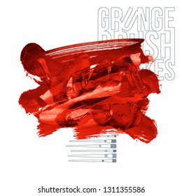 Red brush stroke and texture. Grunge vector abstract hand - painted element. Underline and border design.