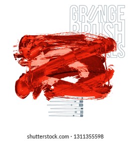 Red brush stroke and texture. Grunge vector abstract hand - painted element. Underline and border design.