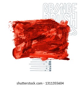 Red brush stroke and texture. Grunge vector abstract hand - painted element. Underline and border design.