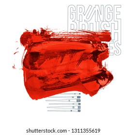 Red brush stroke and texture. Grunge vector abstract hand - painted element. Underline and border design.
