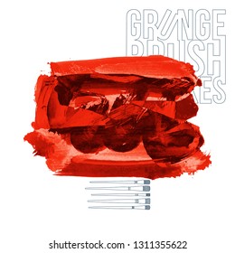 Red brush stroke and texture. Grunge vector abstract hand - painted element. Underline and border design.