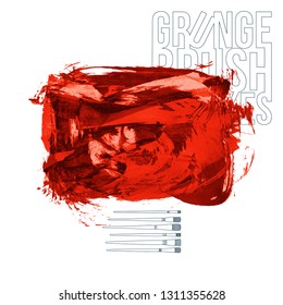 Red brush stroke and texture. Grunge vector abstract hand - painted element. Underline and border design.