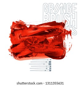 Red brush stroke and texture. Grunge vector abstract hand - painted element. Underline and border design.