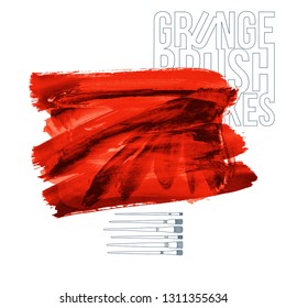 Red brush stroke and texture. Grunge vector abstract hand - painted element. Underline and border design.