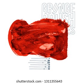 Red brush stroke and texture. Grunge vector abstract hand - painted element. Underline and border design.