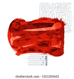 Red brush stroke and texture. Grunge vector abstract hand - painted element. Underline and border design.