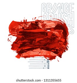 Red brush stroke and texture. Grunge vector abstract hand - painted element. Underline and border design.