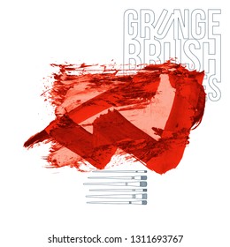 Red brush stroke and texture. Grunge vector abstract hand - painted element. Underline and border design.