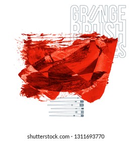 Red brush stroke and texture. Grunge vector abstract hand - painted element. Underline and border design.