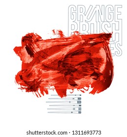 Red brush stroke and texture. Grunge vector abstract hand - painted element. Underline and border design.