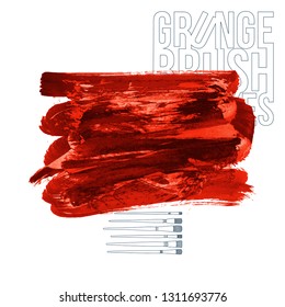 Red brush stroke and texture. Grunge vector abstract hand - painted element. Underline and border design.