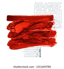 Red brush stroke and texture. Grunge vector abstract hand - painted element. Underline and border design.