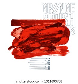 Red brush stroke and texture. Grunge vector abstract hand - painted element. Underline and border design.