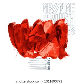 Red brush stroke and texture. Grunge vector abstract hand - painted element. Underline and border design.