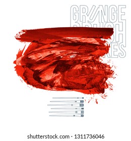Red brush stroke and texture. Grunge vector abstract hand - painted element. Underline and border design.