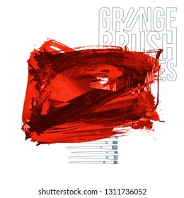 Red brush stroke and texture. Grunge vector abstract hand - painted element. Underline and border design.