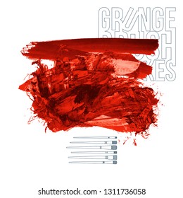 Red brush stroke and texture. Grunge vector abstract hand - painted element. Underline and border design.