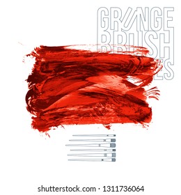 Red brush stroke and texture. Grunge vector abstract hand - painted element. Underline and border design.