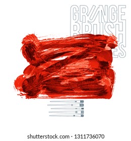 Red brush stroke and texture. Grunge vector abstract hand - painted element. Underline and border design.