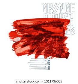 Red brush stroke and texture. Grunge vector abstract hand - painted element. Underline and border design.