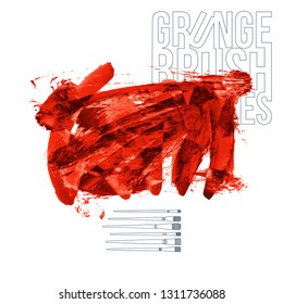 Red brush stroke and texture. Grunge vector abstract hand - painted element. Underline and border design.