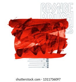 Red brush stroke and texture. Grunge vector abstract hand - painted element. Underline and border design.