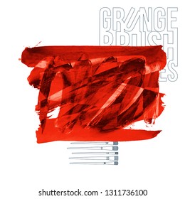 Red brush stroke and texture. Grunge vector abstract hand - painted element. Underline and border design.