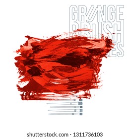 Red brush stroke and texture. Grunge vector abstract hand - painted element. Underline and border design.