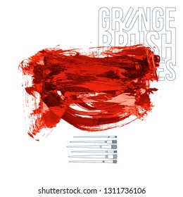 Red brush stroke and texture. Grunge vector abstract hand - painted element. Underline and border design.